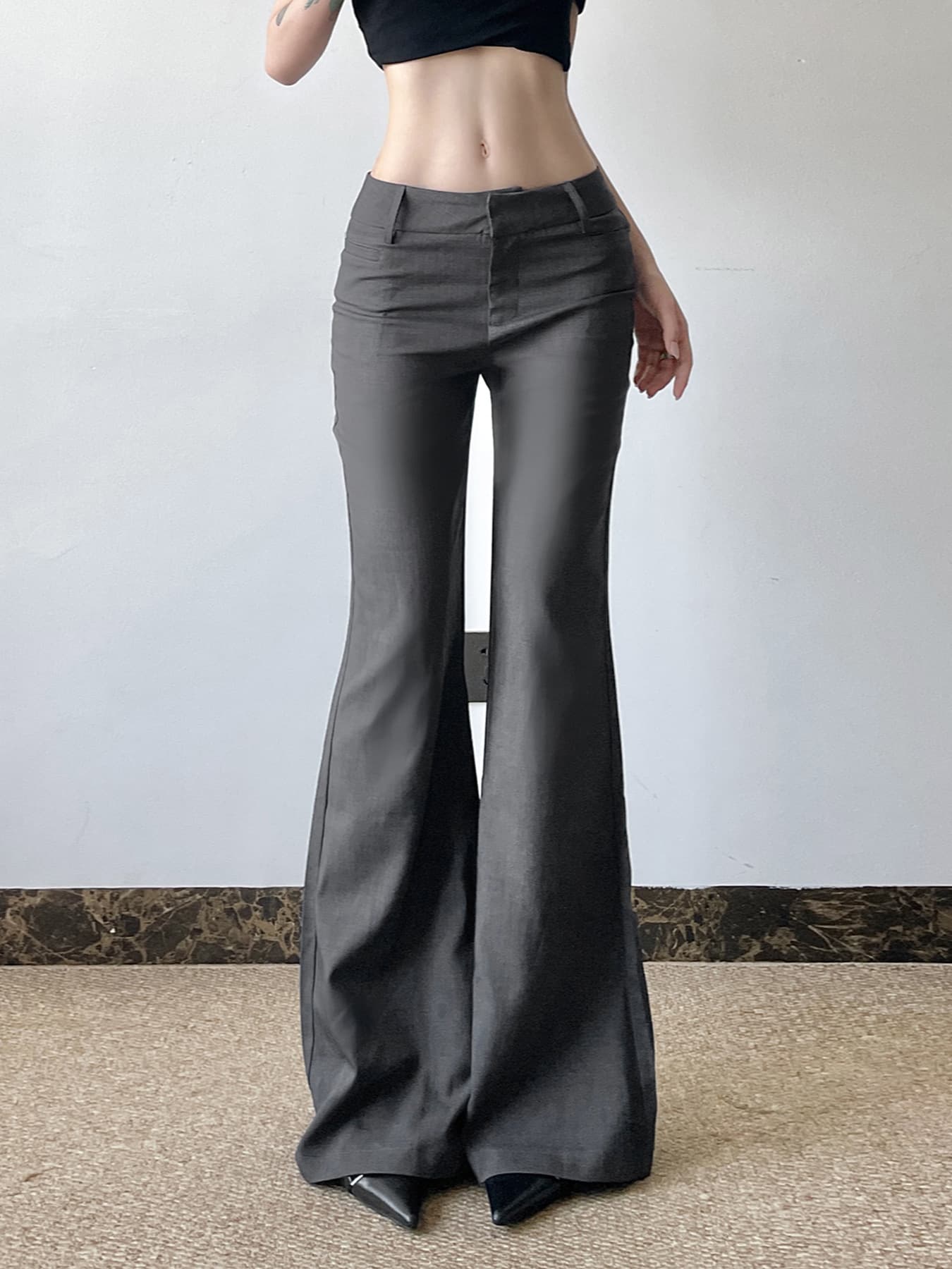 New American Basic Solid Color Casual Suit Boot-cut Trousers Low-waist Slim Slim Hot Girl Versatile Straight Trousers