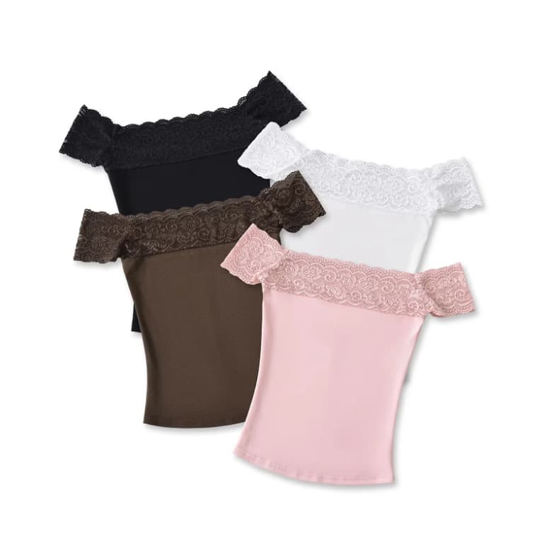 Hot Girls Off The Neck Shoulder Short Sleeve T25 Summer New Women Pure Desire Lace Lace Stitching Bottoming Top