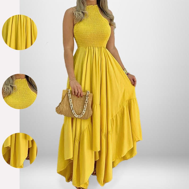 2026 Spring New Cross-border Women's European And American Foreign Trade Amazon Sleeveless Elegant Elegant Solid Color Swing Dress