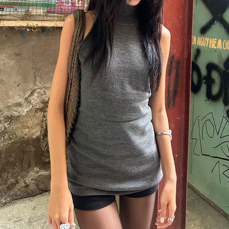 Stylish Hot Girl Mid-high Collar Waist Slimming Outer Vest Mid-length Woolen Casual Versatile Sleeveless Top For Women
