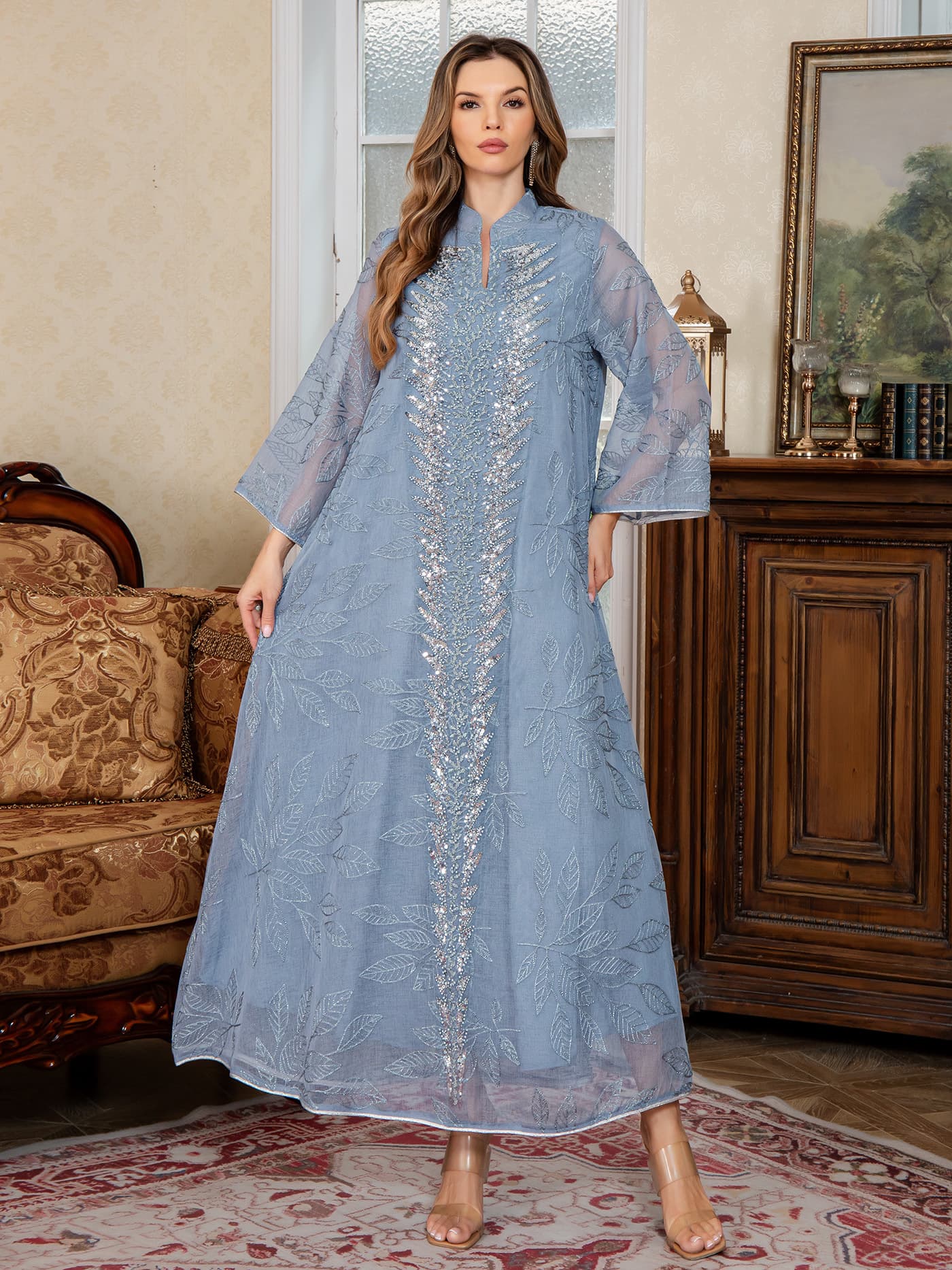 Cross-border Explosive Spot Mesh Full-body Embroidered Skirt Factory Wholesale New Heavy Industry Long Skirt Beaded Dress