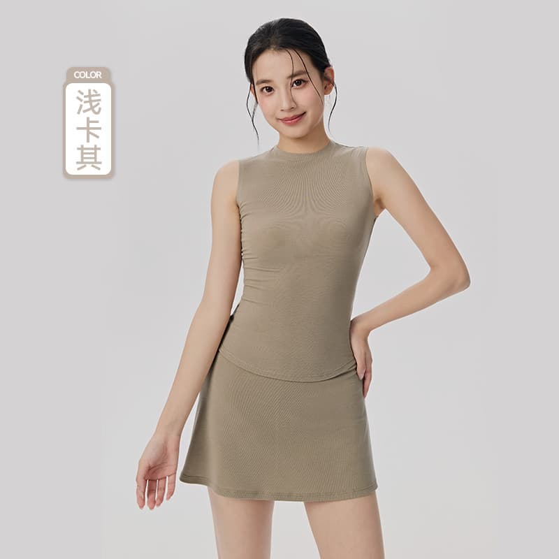 Lyocell Yoga Set Women's Two Piece Sleeveless Sports Vest Pilates Tennis Training Skirt Fitness Set