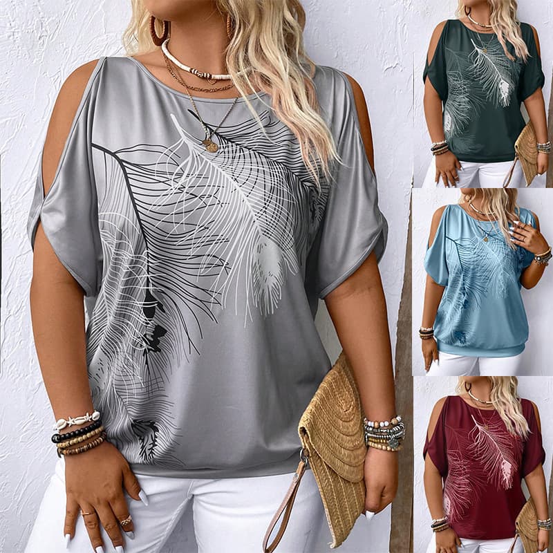 Amazon Hot European And American Hot Girls T-shirt Women's Short Sleeve Summer Luxury New Loose Round Neck Shoulder Top