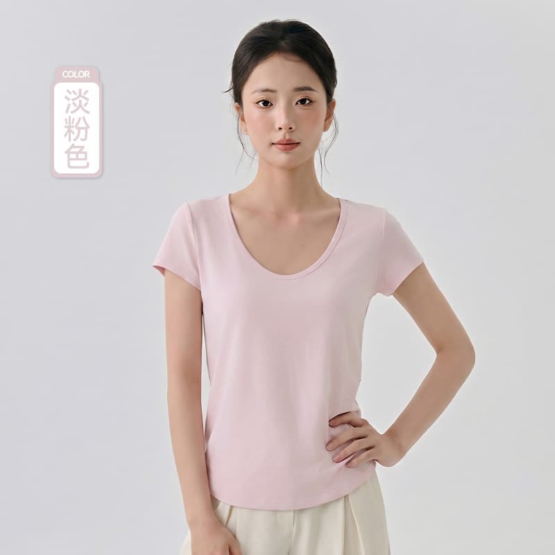 Cool Feeling Casual Yoga Short Sleeve Women Design Sensation U-neck Slim Fit Sport T-shirt Comfortable Breathable Perspiration Gym Jacket Top