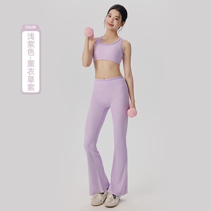 Yoga Clothing Set Women Contrast Color Ribbed High Waist Outdoor Casual Two Piece Pilates Workout Exercise Set