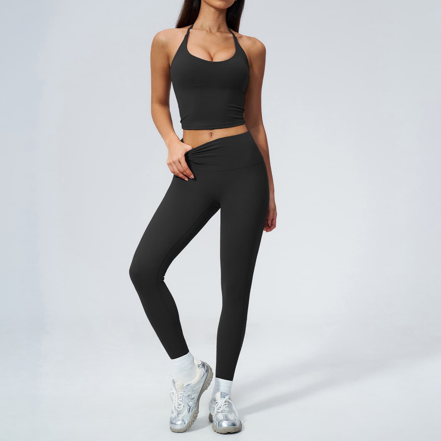 New Hanging Neck V-neck Exercise Set High Waist Hip Lift No Embarrassment Line Fitness Running Exercise Set 5560