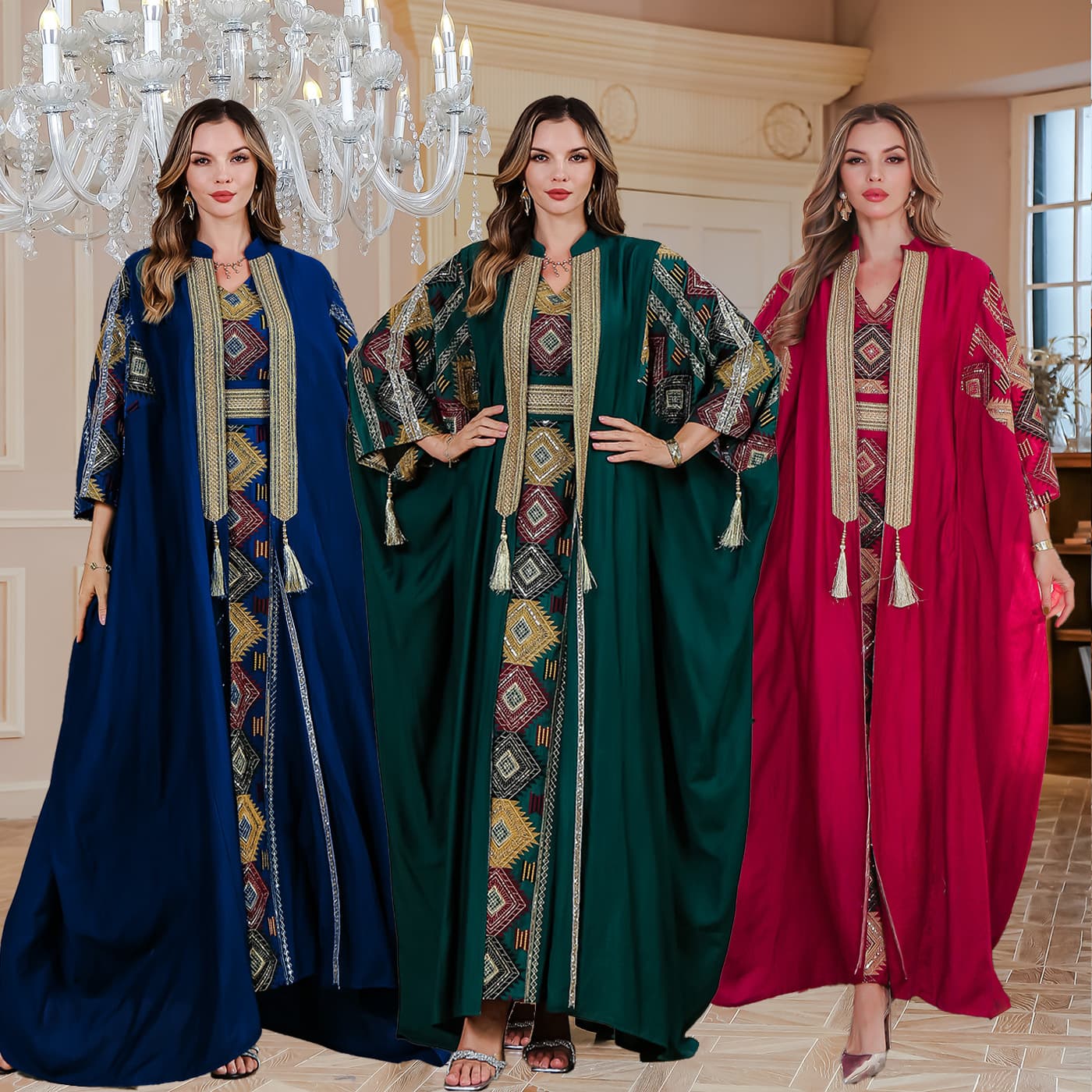 Spot Cross-border Amazon Embroidery Long Dress Light Luxury Evening Dress Two Piece Factory Wholesale Loose Dress