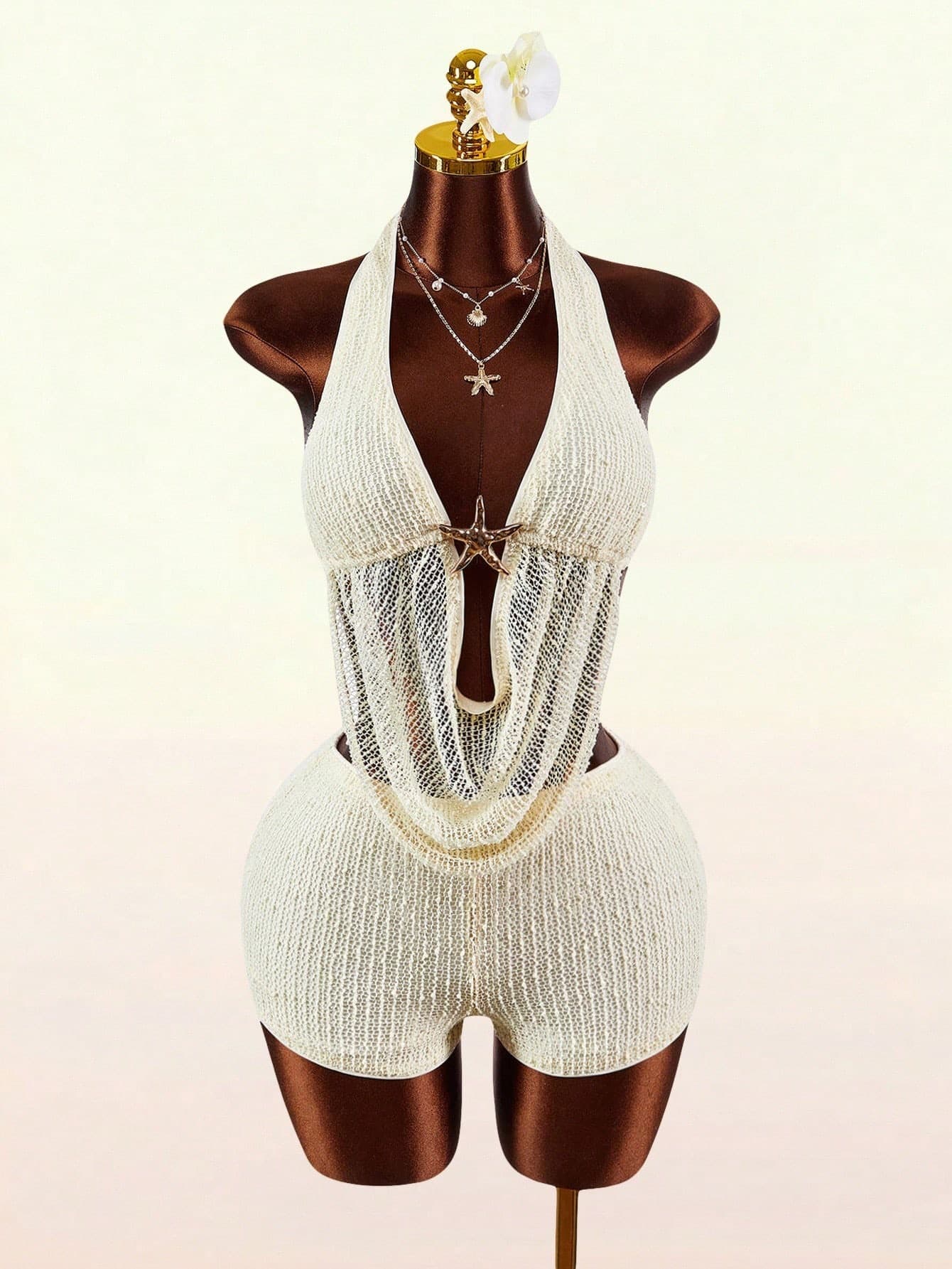 New Solid Color Foreign Trade Temperament Pure Desire Neck Hanging Back Slim Straps Sexy Low Collar Vest Top Shorts Set