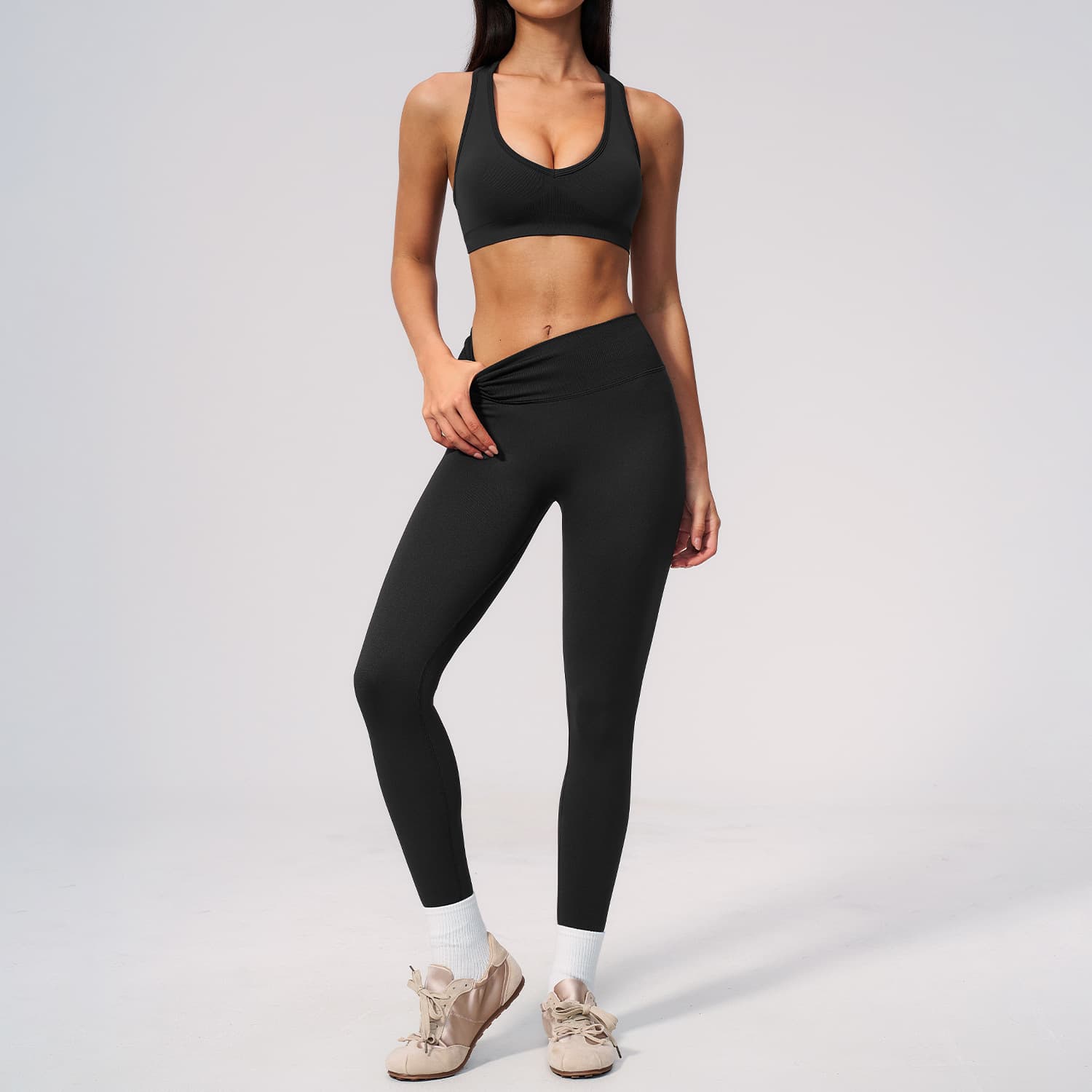 Cross-border Seamless Back Yoga Suit Women's Suit High Elastic Hip Lift Running Speed Dry Yoga Exercise Suit Set 7655