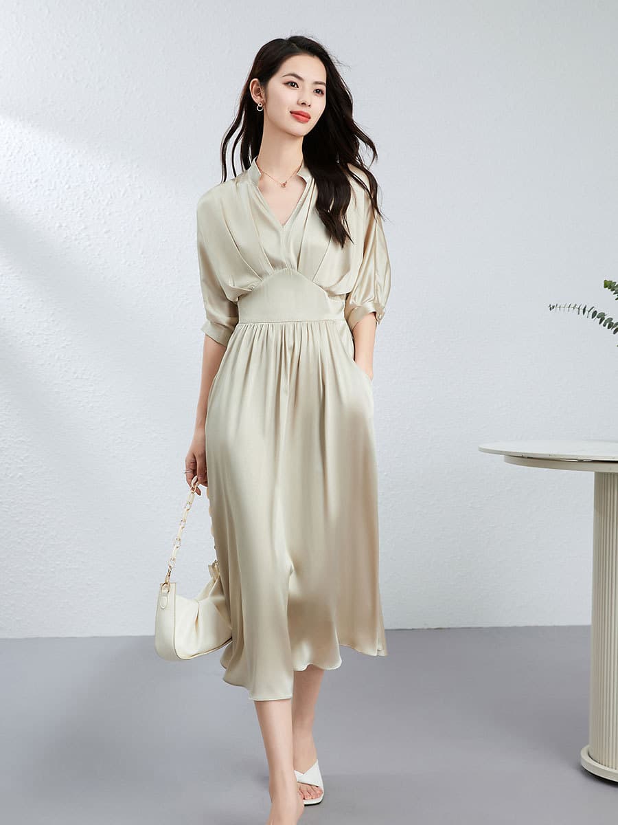 Silk Dress Women Summer French V-neck Elegance Haute Couture White Satin Silk Oversized Dress