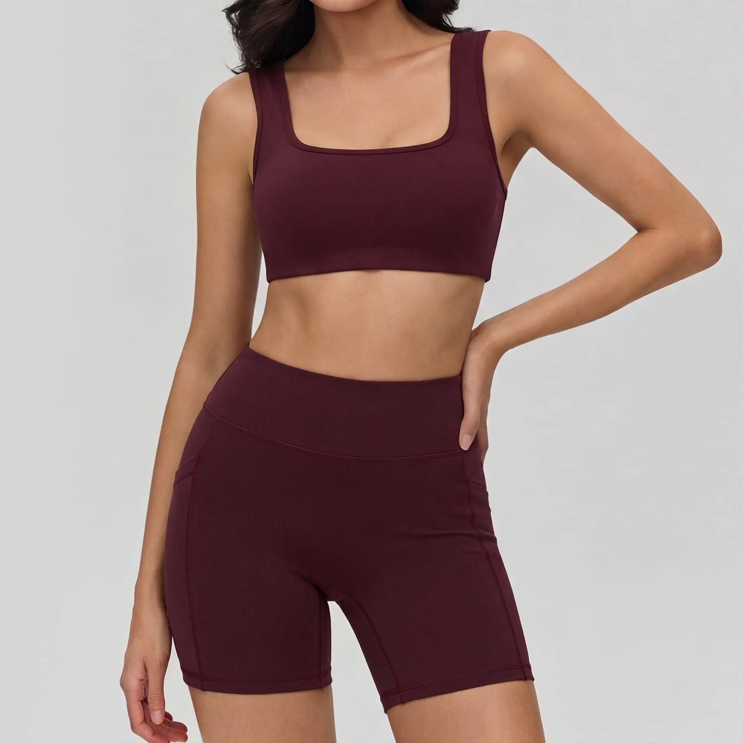 Cross Border Nudity Yoga Clothing Set Women's Square Collar Sport Yoga Bra Hollow Out Beauty Back Running Training Fitness Set