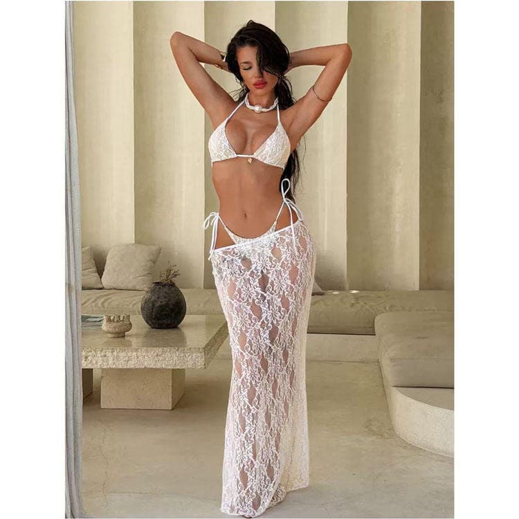Wholesale Lace Hollow Bikini Private Label Sexy Beach Swimwear Custom logo Three Piece Bikini Set Manufacturer
