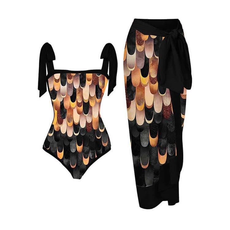 2023 New Wholesale Retro Conservative Chiffon Blouse Sleeveless Two Piece Swimsuit Set