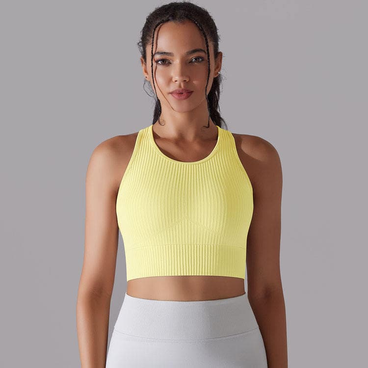 Simple Seamless Round Neck Knitted Solid Color I Shaped Beautiful Back Women Yoga Sports Custom Bra