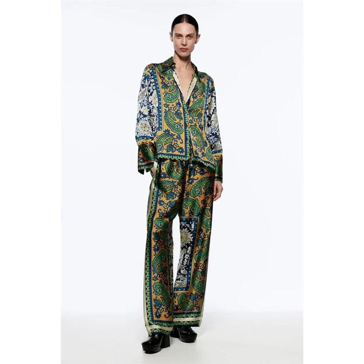 New Products Women's Elegant Retro Printed Casual Suit Street Fashion Printed Shirt Pants Suit