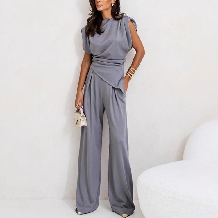 Wenshuo Slim Sleeveless Top Wholesale Stylish Loose Trousers Custom logo Simple Casual Suit Factory Direct