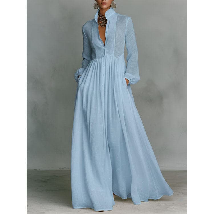 Wenshuo Solid Color Maxi Dress Wholesale Long Sleeve Dress Custom logo Casual Summer Dress Factory Directly