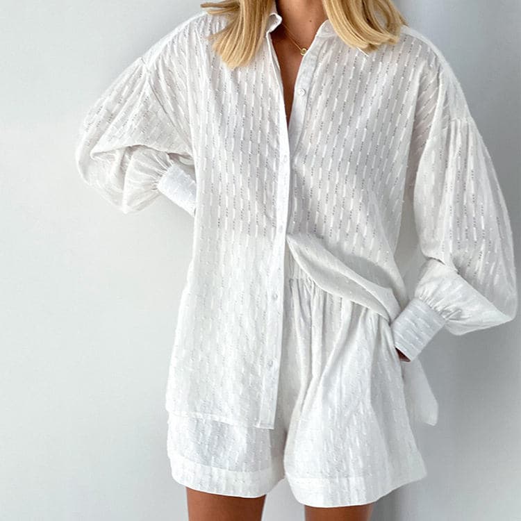 2023 Summer Pajamas Jacquard Sexy Hollow Shorts Loose Two Piece Cotton Women's Homewear