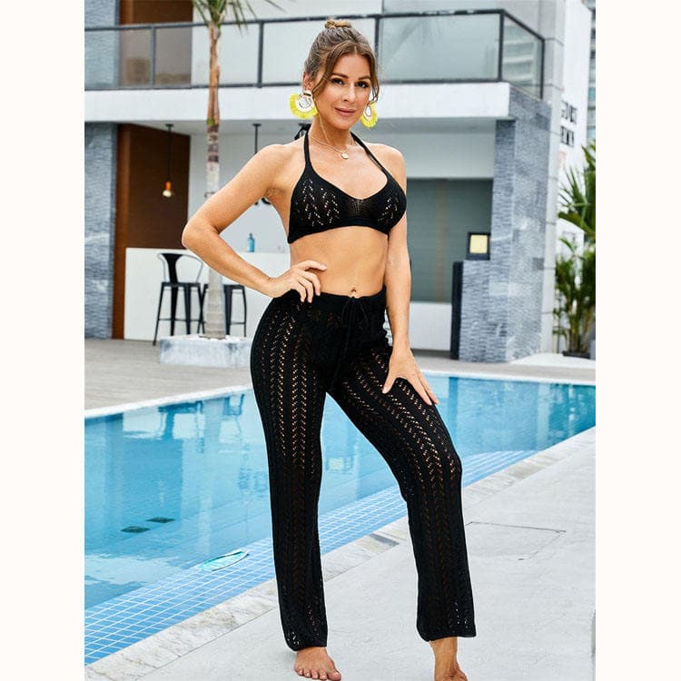 Beach Holiday Suits Custom logo Hollow Beach Pants Wholesale Halter Neck Bikini Cover up Factory Directly