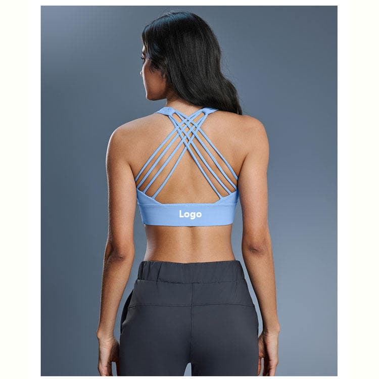 Brushed Nylon Spandex Nude Feel Sports Shockproof Cross Back Yoga Bra with Removeable Pads