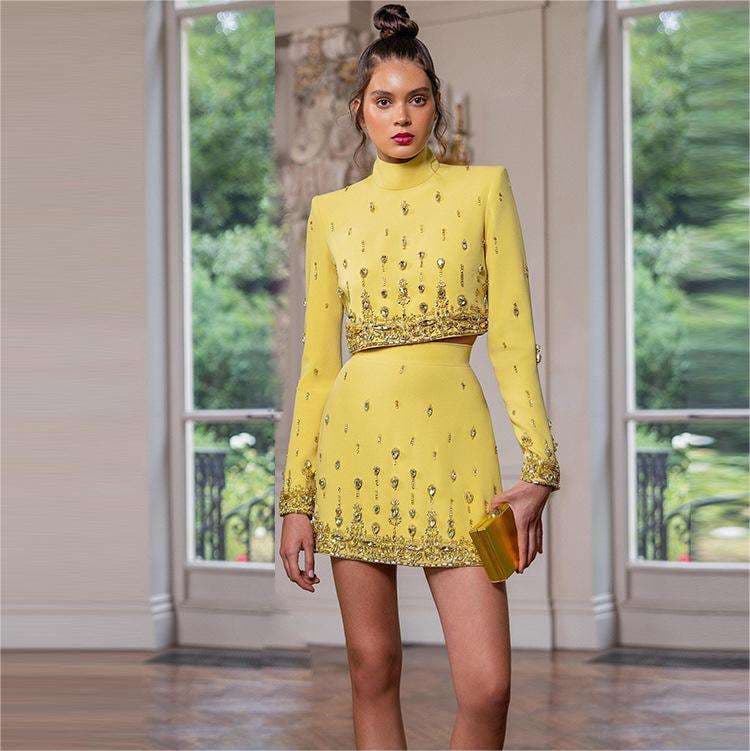Beaded Diamond Ladies Suit Wholesale Gorgeous Heavy Duty Top Manufacturer Rhinestone Short Skirt Factory Directly