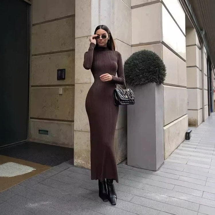 Wenshuo Fitted Long Knit Dress Wholesale Long Sleeve Dress Custom logo Solid Color Dress Factory Directly