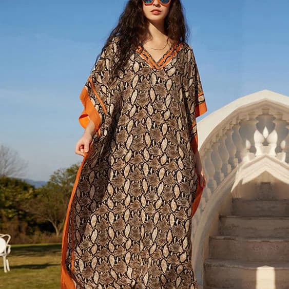 2024 New Rayon Plus Size Vacation Long Skirt Beach  Loose Jumpsuit Robe Bikini Cover up