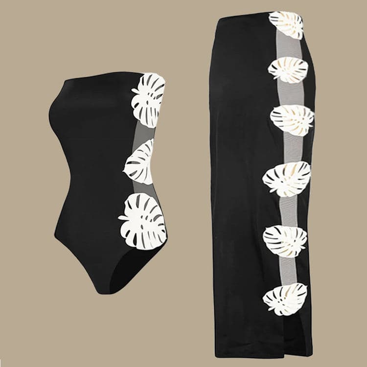 Black 3D Printed Sexy Fashion 2 Piece Bikini 2024 New Cover up Dress Swimsuit Set Retro Elegant Beachwear
