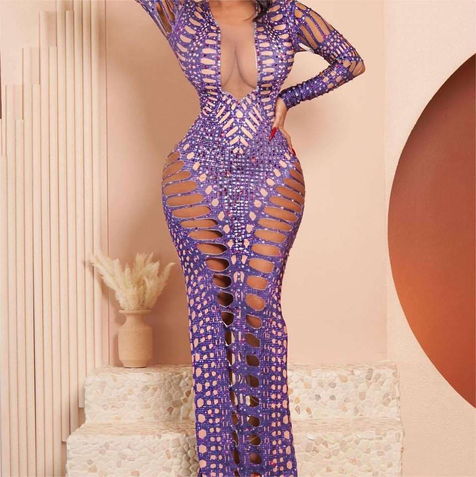 Hollow Hole Dress Wholesale Tight Hip Skirt Manufacturer Rhinestone Printed Hip Skirt Factory Directly