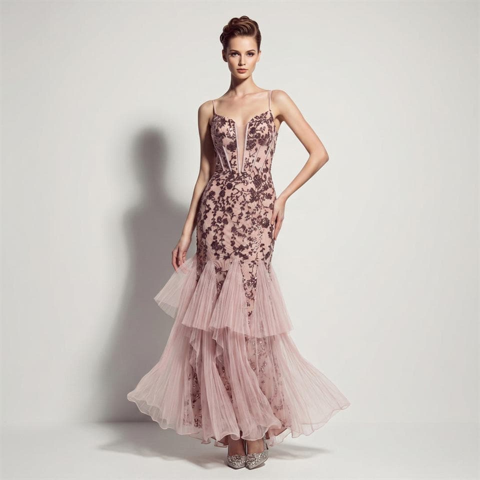 Wenshuo Embroidered Fishtail Skirt Wholesale Elegant Mesh Evening Dress Custom logo High Quality slip Dress Factory Directly