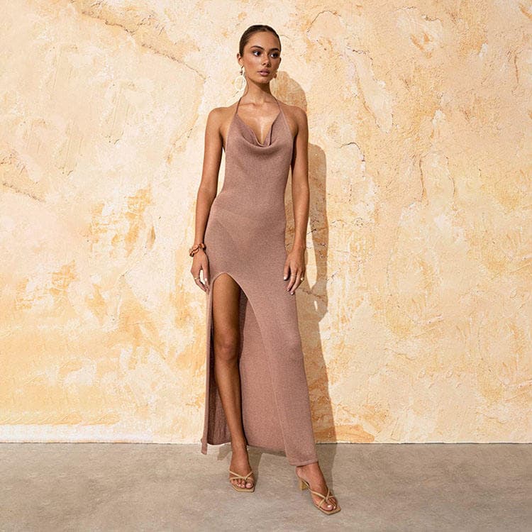 Summer 2024 New Solid Color Sexy Bikini Swimsuit Cover up Sunwear Women Knitted Beach Dress