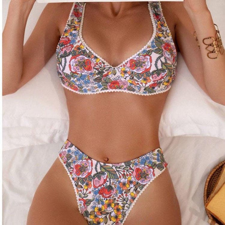 Factory Wholesale Designer 2024 New Floral Print Two Piece Swimsuit for Women