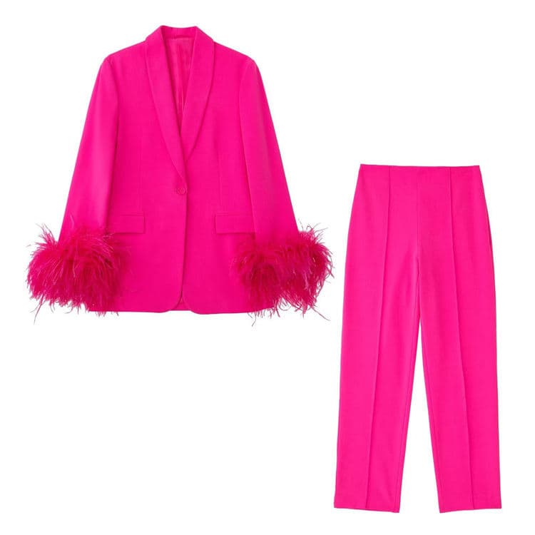 Autumn Suit Hot Wholesale 2022 Autumn New Women Fashion Feather Suit Coat Set