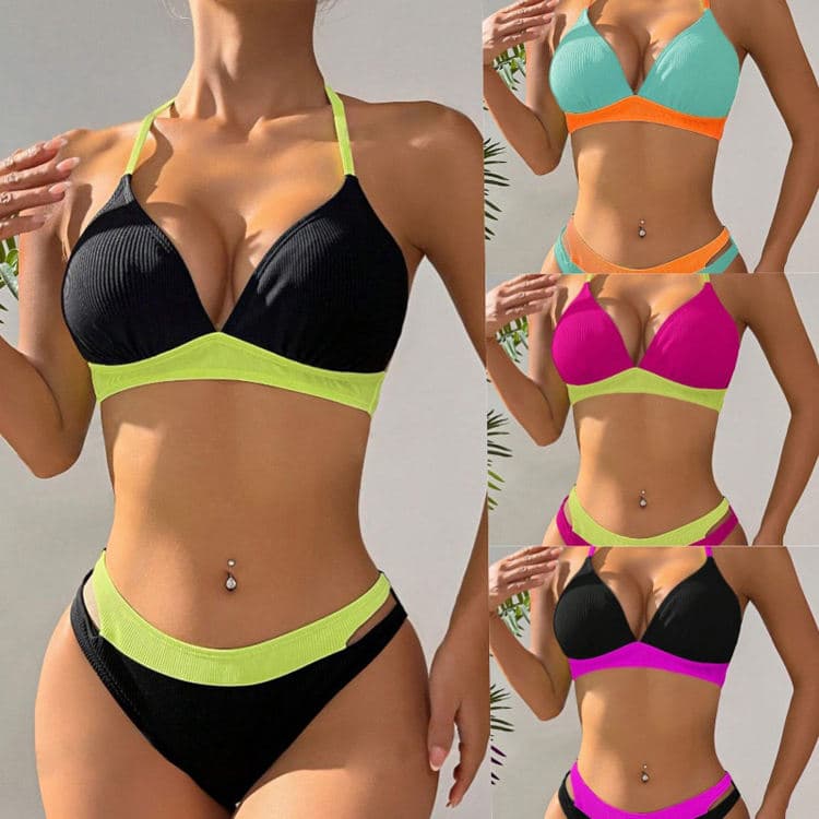 2024 New Style Duplex Solid Color Sexy Bikini Simple Classic Swimwear 2 Piece Set Stock Beach Wear