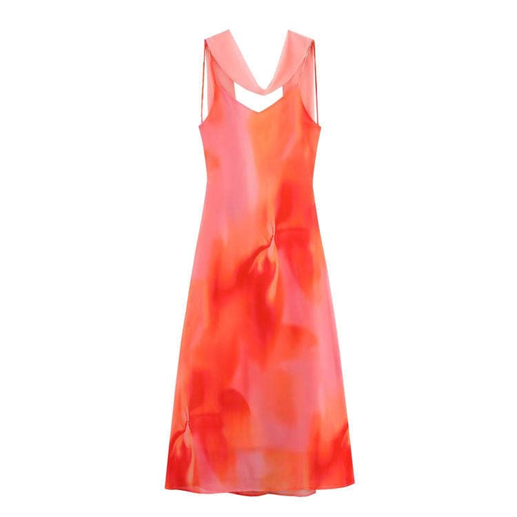 Wenshuo Summer Print Long Scarf Dress Tie Dye Women Casual Dress Backless Holiday Sexy Beach Dress