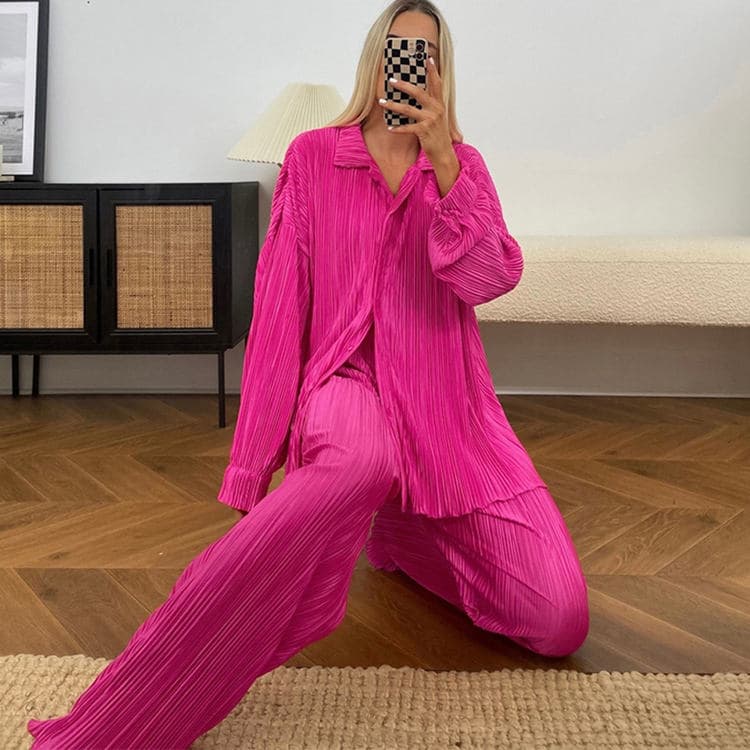 2023 Summer Pajamas Fashion Pleated Set Pants Loose and Wearable Casual Women's Homewear