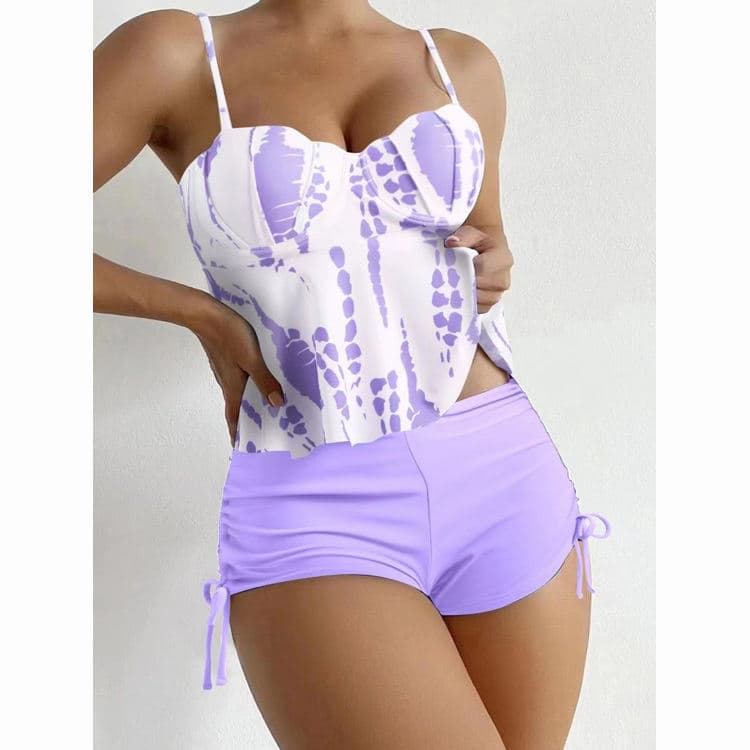 Shell Gathering Multi Floral Bikini Cute High Quality Swimsuit Summer Beach Bathing Wear With Pants