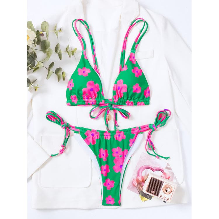 New Flower Printed Bikini Sexy Two Piece Swimsuit Bandage Swimwear for Women
