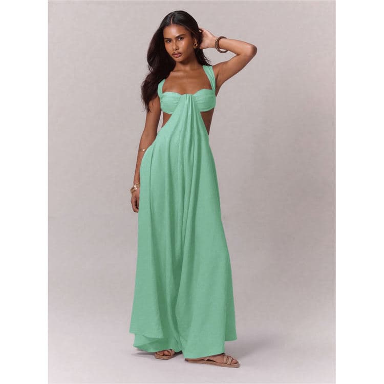 New Solid Color Casual Jumpsuit Sexy Suspender Wide Leg Pants Trendy Hollow Jumpsuit