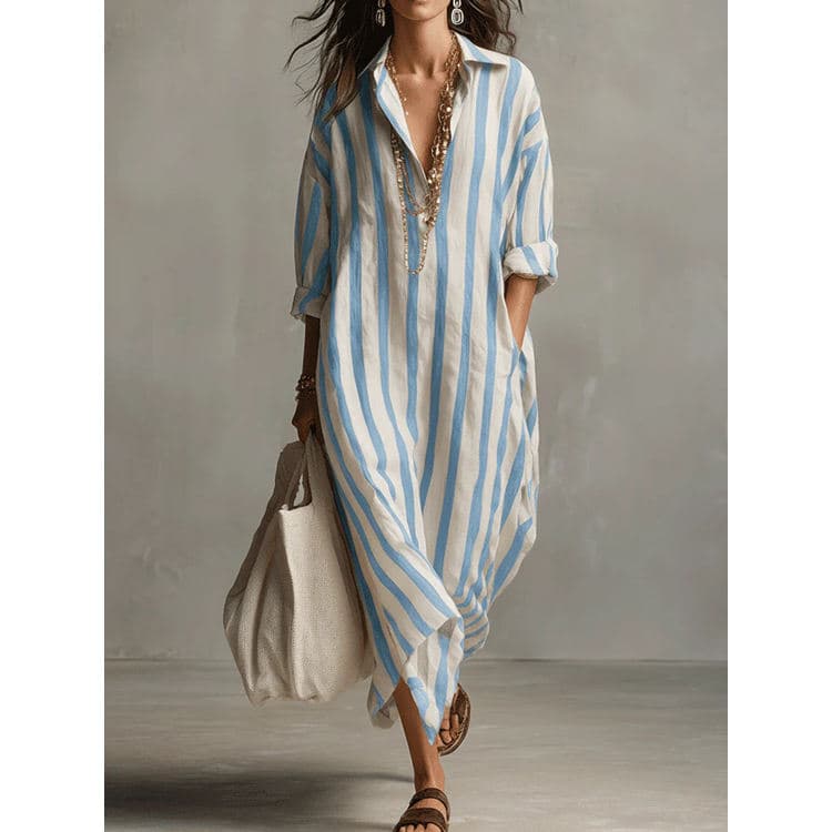 Wenshuo Striped Shirt Dress Wholesale Casual Loose Dress Custom logo Short Sleeve Dress Factory Directly