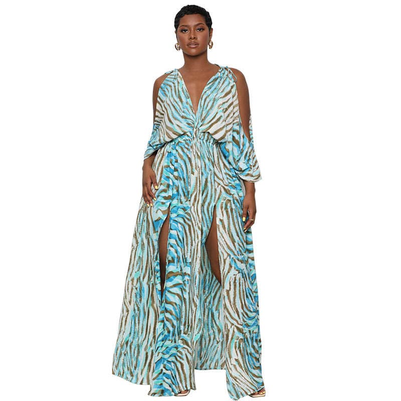 Luxury Printed Dress Wholesale French Suspender Dress Manufacturer Split Long Dress Factory Directly