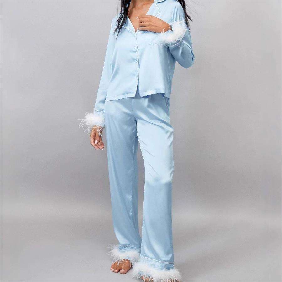 Plush Long Sleeved Pajamas Wholesale Plain Color Pajamas Custom logo Satin Trousers Factory Directly