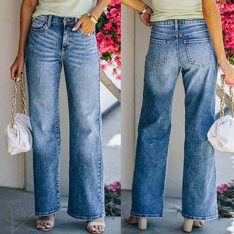 Fashion Fall Casual Pants Mid Waist Plus Size Jeans Women Jeans