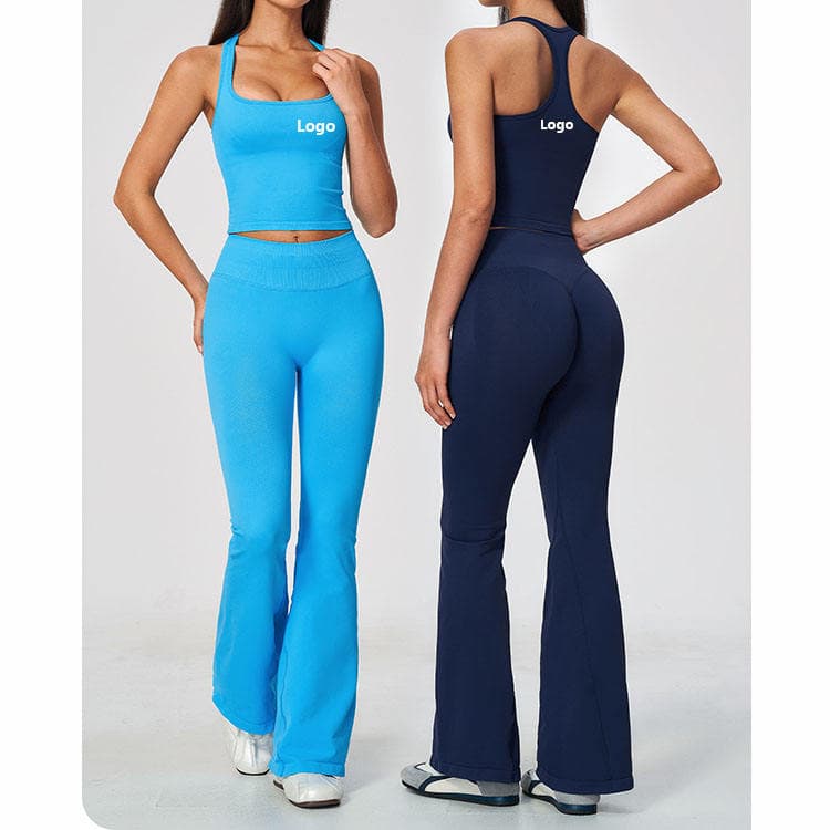 Nylon Spandex Quick Dry Workout Set Seamess Tank Top and High Waist Flare Legging 2 Piece Yoga Set