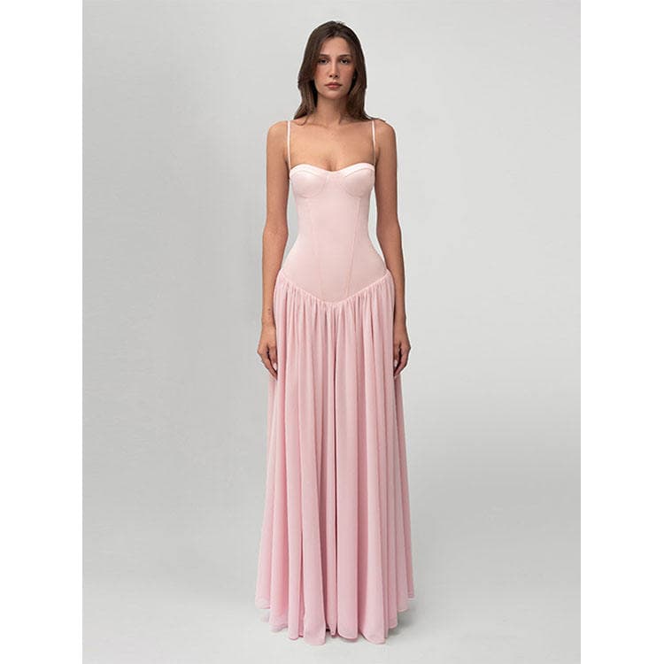Wenshuo Ribbon Sleeveless Dress Wholesale Elegant Long Dress Custom logo Solid Color slip Dress Factory Directly