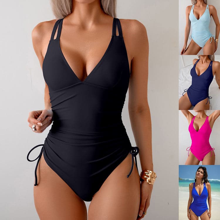 Factory Customized Bikini Swimsuit Solid Color One Piece Swimsuit High Waist Hollow Fitness Swimwear Wholesale