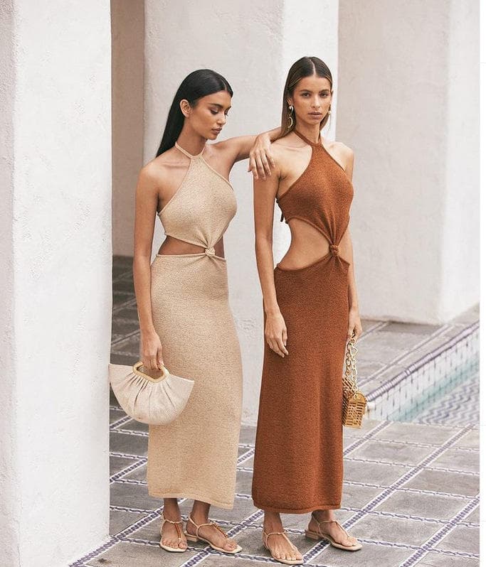 2023 Hot Women Long Dress Sexy Knitted Tie Neck Backless Long Skirt