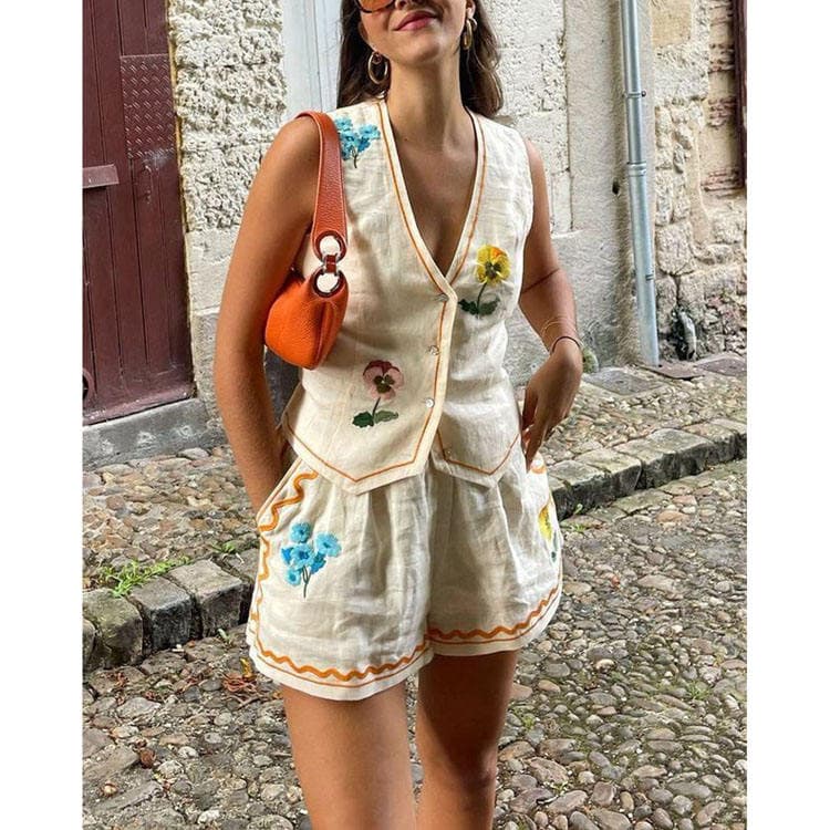 Hot Selling Products 2024 New Fashion Printed Sleeveless Tops and Pant Set Women Two Piece Sets