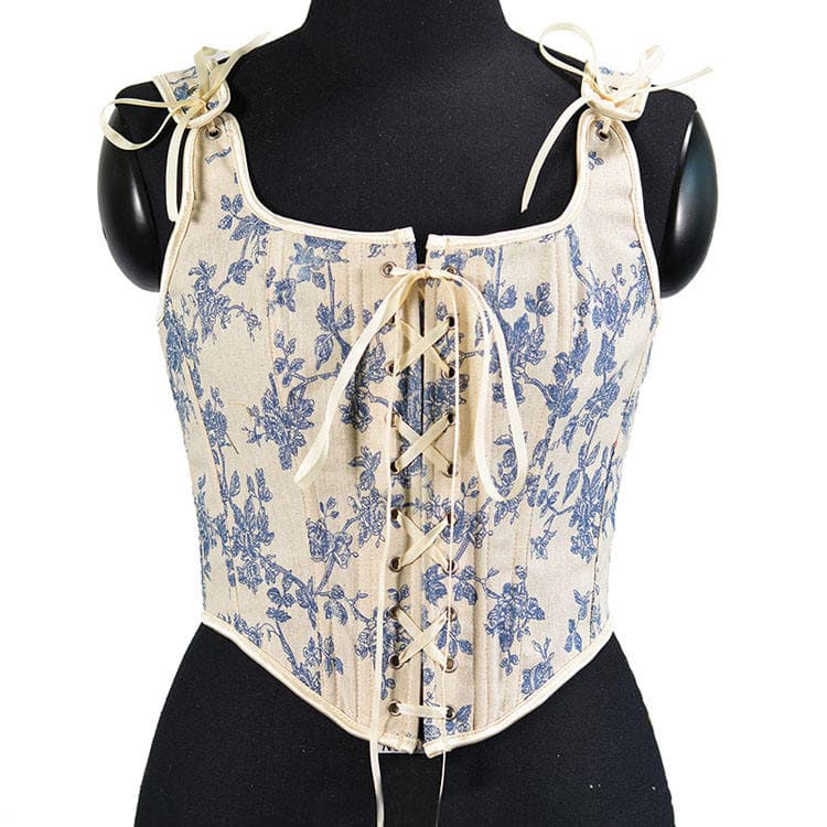Elegant Retro Large Orchid New Chinese Style Printed Lace Lace Straps Layered Vest Women Corset