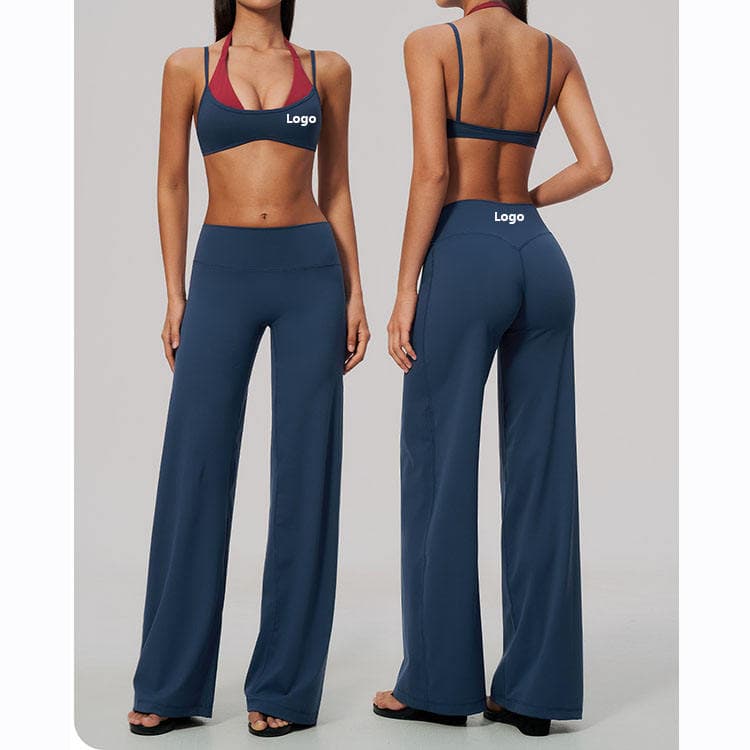 Nylon Spandex Brushed Quick Drying Workout Set 2 in 1 Bra and High Waist Wide Legging Yoga Set